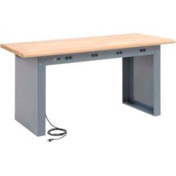 Global Equipment Panel Leg Workbench w/Maple Safety Edge Top   Power Apron, 60"W x 30"D, Gray 778496